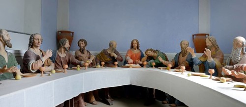 The Last Supper, Jesus and his apostles, terracotta figures by Silva de Morbio, in the pilgrimage