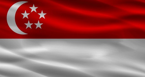 Singapore flag with a fabric texture waving. Close up of flag of Singapore with cloth texture