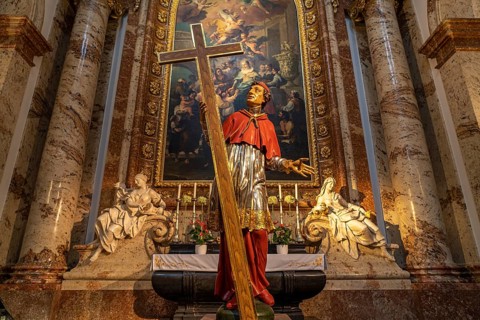 Statue of St Charles Borromeo in the baroque Karlskirche church in Vienna, Austria, Europe