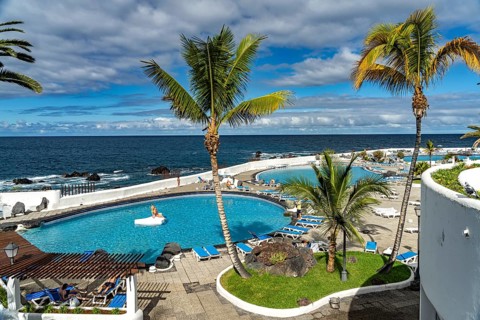 Costa Martiánez swimming pool on the coast of Puerto de la Cruz, Tenerife, Canary Islands, Spain,