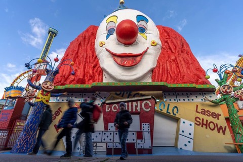 Giant clown in the Prater, the Wurstelprater in Vienna, Austria, Europe