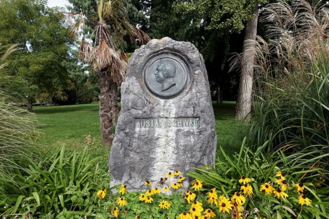 Memorial stone for the Swabian poet Gustav Schwab on the waterfront promenade, Friedrichshafen,