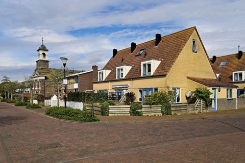 Village view with Wadden Church, (Waddenkerk), De Cocksdorp, Texel, Holland, Netherlands