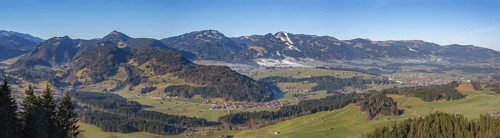 Panorama from the Wallrafweg near Oberstdorf into the Illertal, Allgaeu, Bavaria, Germany, Europe
