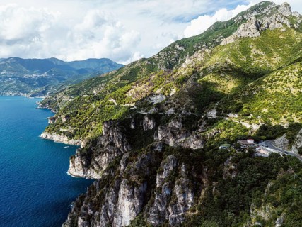 Amalfi Drive from a drone, Amalfi Coast, Maiori, Italy, Europe