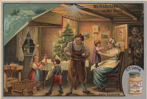 Picture series famous Christmas, in the hut, Liebig picture, digitally restored reproduction of a