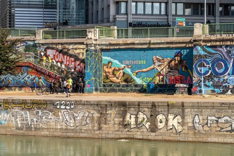 Graffiti on the Danube Canal Vienna, Austria, Europe