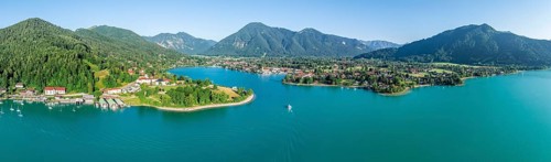 Panorama, Ferry on the lake, Rottach-Egern and Wallberg, Tegernsee, Aerial view, Tegernsee,
