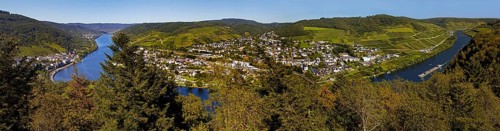 Panoramic view of the meandering Moselle from the Prinzenkopf Tower, Pünderich,