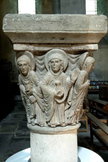 Mozac. Saint-Pierre Abbey Church. Capital of the Holy Women at the Tomb, known as the capital of