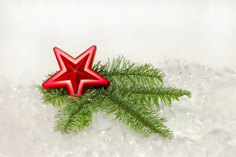 Star on fir branch, Christmas decoration, Christmas tree decorations, fir green