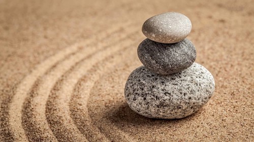 Japanese Zen stone garden, relaxation, meditation, simplicity and balance concept, panorama of