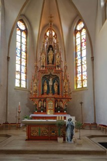 Interior view and chancel of the neo-Gothic St. Mary's Church in Neustadt an der Weinstraße,