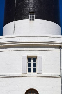 Black and white Chassiron lighthouse, detail, Saint-Denis-dOléron, Oleron Island, France, Europe