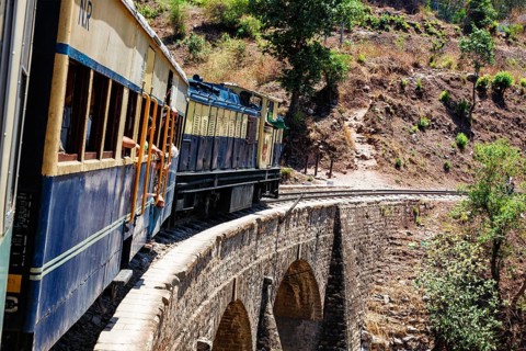 HIMACHAL PRADESH, INDIA, MAY 12, 2010: Toy train of Kalka–Shimla Railway, narrow gauge railway