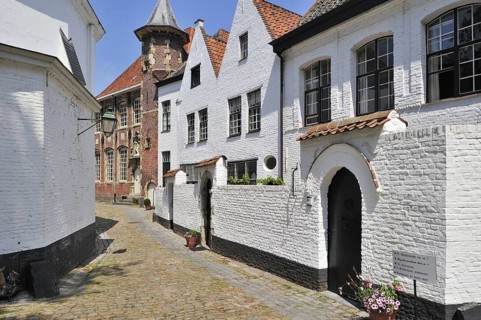 The Saint Elisabeth Beguinage with its small houses built in the 17th century, Kortrijk, Belgium,