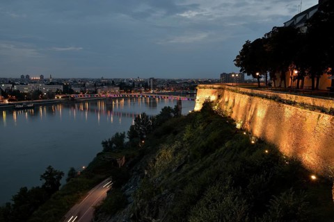 View from Petrovaradin Fortress of Liberty Bridge over the Danube, Novi Sad, Vojvodina province,