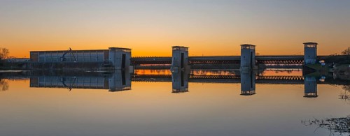 Sunset, Weser weir Intschede, Weser barrage Langwedel, Langwedel hydroelectric power plant power
