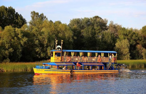 Small paddle steamer on the river Dnepr, excursion boat, Kiev, Ukraine, Europe