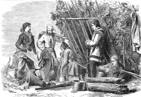 Hunting reindeer, reindeer hunt, the hunters come home with the prey, 1869, Alaska, America,