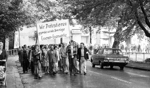 Workers of the Essen ironworks demonstrated against the reduction of social benefits after a works