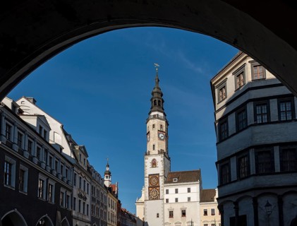 Old Town Hall Clock Tower and Lower Market Square, Untermarkt, Görlitz, Goerlitz, Germany, Europe