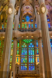 Interior view of the Familia Sagrada by the architect Antonio Gaudi in Barcelona, Spain, Europe