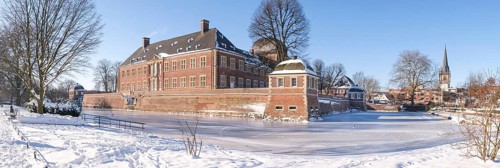 Baroque and moated castle Ahaus, today seat of the Technical Academy Ahaus, Ahaus, Münsterland,