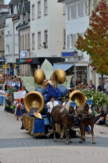 The Plums Queen Alina I. takes part in the parade of the Zwetschgenfest, plums festival, Bühl,