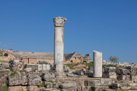 Remains and columns at Hierapolis, Hieropolis, near Pamukkale, Denizli, Western Turkey, Turkey,