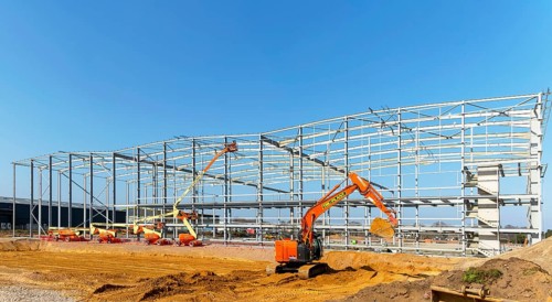 Construction site large warehouse building, Orwell Logistics Park, Nacton Heath, Ipswich, Suffolk,