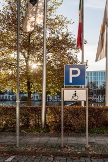 Parking sign for disabled persons, wheelchair users, keep free, consideration, Munich, Germany,