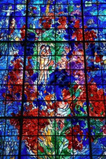 Monumental stained glass window La Paix, the Peace, by Marc Chagall in the Chapelle des Cordeliers,