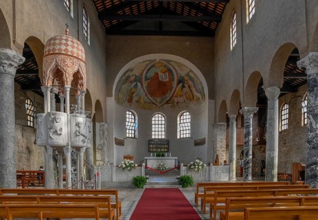 Interior of the early medieval church of Sant'Eufemia from the second half of the 4th century,