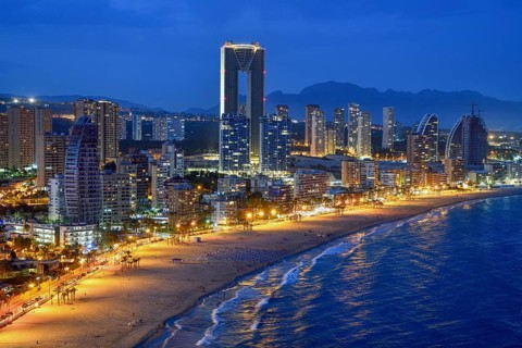 Skyline of Benidorm with the high-rise Intempo, with 192 metres the highest residential building in