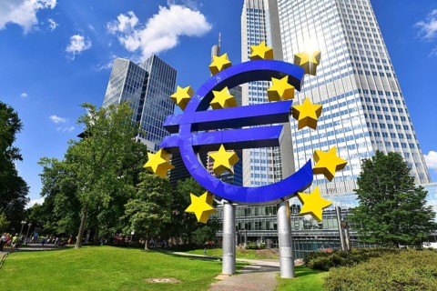Frankfurt am Main, Germany, June 2020: large Euro sign at European Central Bank headquarters