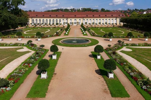 Aerial view, Margravial Court Garden Ansbach with orangery, built 1726-1744, Baroque, park, garden,