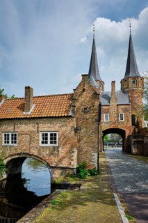 Oostport (Eastern Gate) of Delft in the day. Delft, Netherlands