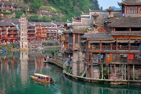 Chinese tourist attraction destination, Feng Huang Ancient Town (Phoenix Ancient Town) on Tuo Jiang