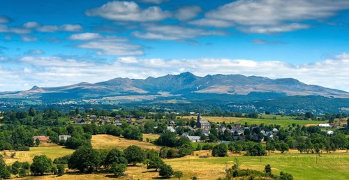 Saint Genes Champespe village at foot of Sancy Massif, Auvergne Volcanoes Regional Nature Park, Puy