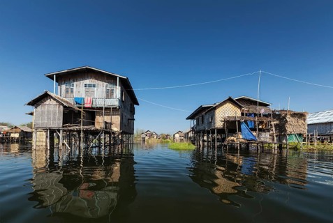 Stilted houses in village on Inle lake, Myanmar, Asia
