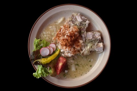 Brawn with onions and fried potatoes on a black background, Bavaria, Germany, Europe