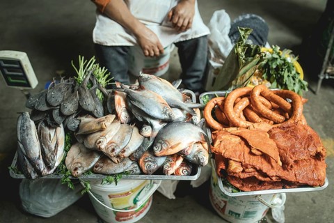 Fish from the Amazon, pacu, colossoma, pork and chorizo, specialities from the low-lying Amazon