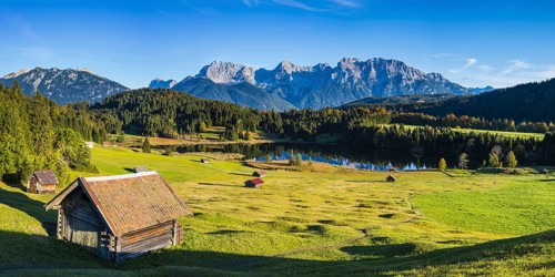 Geroldsee, behind it the Karwendel Mountains, Werdenfelser Land, Upper Bavaria, Bavaria, Germany,