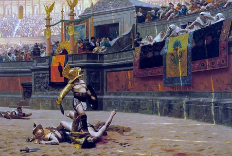 Pollice Verso, Fight of the Gladiators in Ancient Rome, painting by Jean Leon Gerome, Historical,