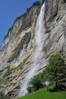 The 300 m high Staubbach Falls near Lauterbrunnen in the Bernese Oberland, Swiss Alps, Switzerland,