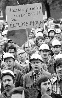 Steelworkers at the Thyssen works in Duisburg took to the streets out of concern for their jobs on
