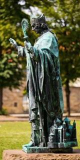 Bernward of Hildesheim, statue by Ferdinand Hartzer in the cathedral courtyard in Hildesheim, Lower
