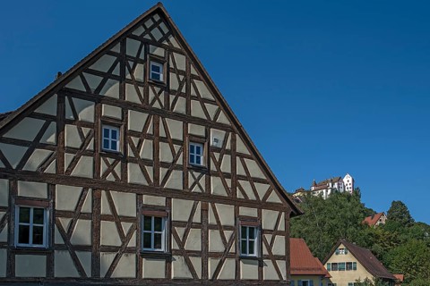 Historic Franconian half-timbered house, behind Egloffstein Castle, built around 1150, Egloffstein,