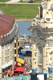 Dresden Old Town View from the town hall tower past the Church of Our Lady, through Münzgasse to